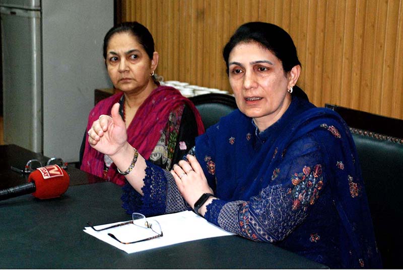 Principal Quaid-e-Azam Medical College Dr. Soufia Farrukh talking to media persons