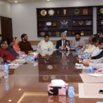 Caretaker Federal Minister for Information and Broadcasting Murtaza Solangi in a meeting with senior journalists at Karachi Press Club.