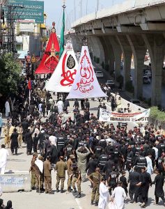 A large number of mourners attending the Chehlum procession to commemorate the martyrdom of Hazrat Imam Hussain (RA) grandson of Holy Prophet Muhammad (SAWW