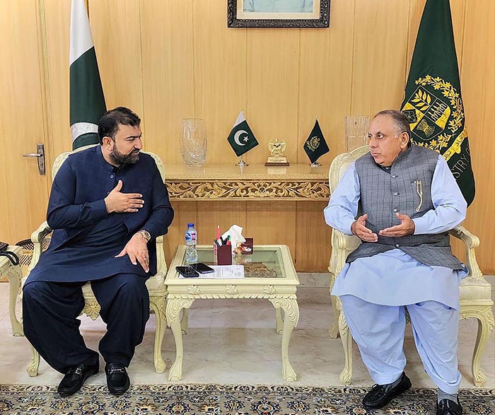 Caretaker Federal Minister for Interior Sarfraz Ahmed Bugti in a meeting with Former Federal Minister Mir Changaiz Khan Jamali
