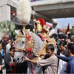 A large number of mourners attending the Chehlum procession to commemorate the martyrdom of Hazrat Imam Hussain (RA) grandson of Holy Prophet Muhammad (SAWW).