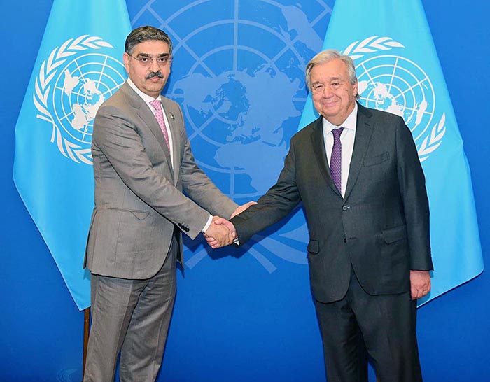 Caretaker Prime Minister Anwaar-ul-Haq Kakar meets the United Nations Secretary General Antonio Guterres on the sidelines of the 78th session of the United Nations General Assembly