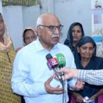 Dr. Muhammad Amjad Saqib, Chairperson of the Benazir Income Support Programme (BISP) taking to media on the occasion of his visit to (BISP) Tehsil Office Gulshan Ravi