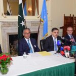 Caretaker Prime Minister Anwaar-ul-Haq Kakar addressing a press conference