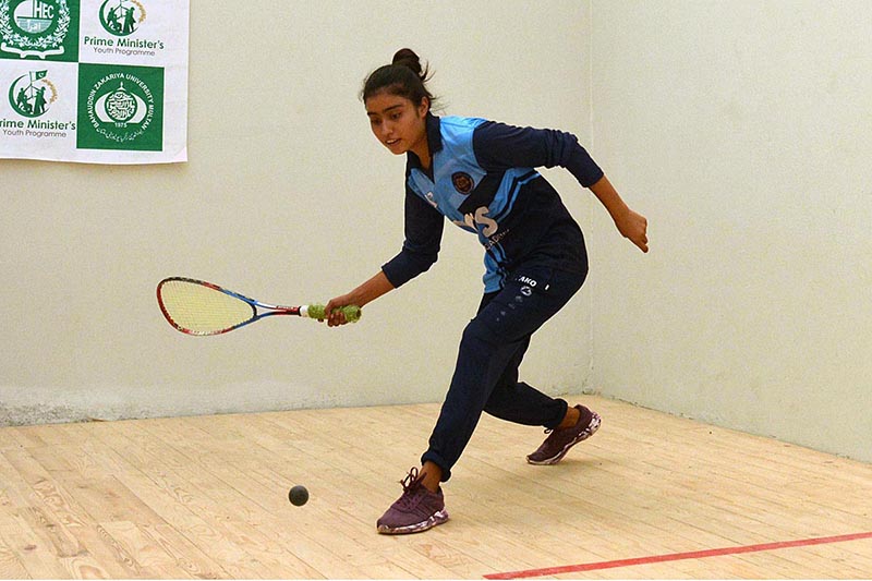 Players giving squash trials for Prime Minister Talent Hunt Youth Sports League at Squash Complex