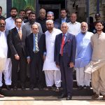 Caretaker Minister for Energy, Muhammad Ali in a group photo after the meeting with Pakistan Petroleum Dealer's Association. Abdus Sami Khan, Chairman of the Association, and other members are also in presence