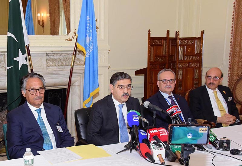 Caretaker Prime Minister Anwaar-ul-Haq Kakar addressing a press conference