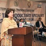 Guest of honor Ms. Ismat Gul Khattak, Director General Pakistan National Accreditation Council addressing at International Training Course for Assess of the Productivity Specialists Certification Program