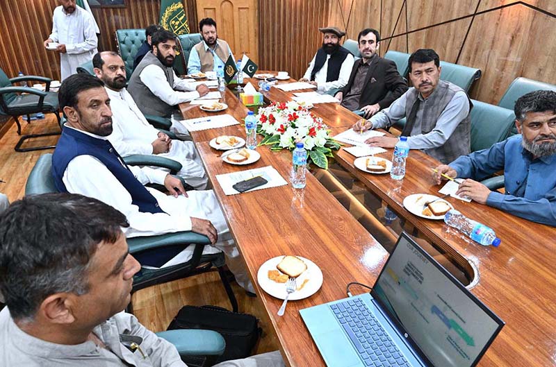 Chief Minister Gilgit-Baltistan Haji Gulbar Khan being briefed by the officials of the Labor and Industries Department at CM Secretariat.