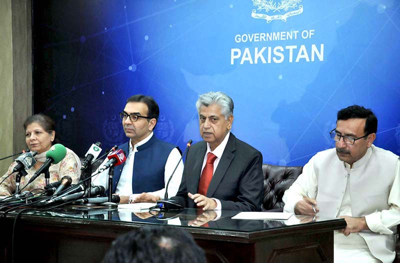 - Caretaker Federal Minister for Information and Broadcasting Murtaza Solangi addressing a press conference along with Ms Shamshad Akhtar Caretaker Federal Minister for Finance and Muhammad Ali Caretaker Minister for Energy at PID Media Center
