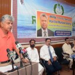 Caretaker Minister for Information and Broadcasting Murtaza Solangi addressing a ceremony held in his honor at Radio Pakistan Broadcasting House.