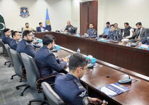 Caretaker Federal Minister for Interior Sarfraz Ahmed Bugti chairing briefing at CPO Office.