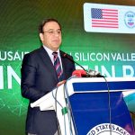 Caretaker Federal Minister for IT and Telecommunication Dr. Umar Saif addressing during 'Invest in Pakistan Conference