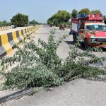 A view of damaged bridge on Mohenjo-Daro Airport Road near Bakrani Village which may cause any mishap and needs the attention of concerned authorities
