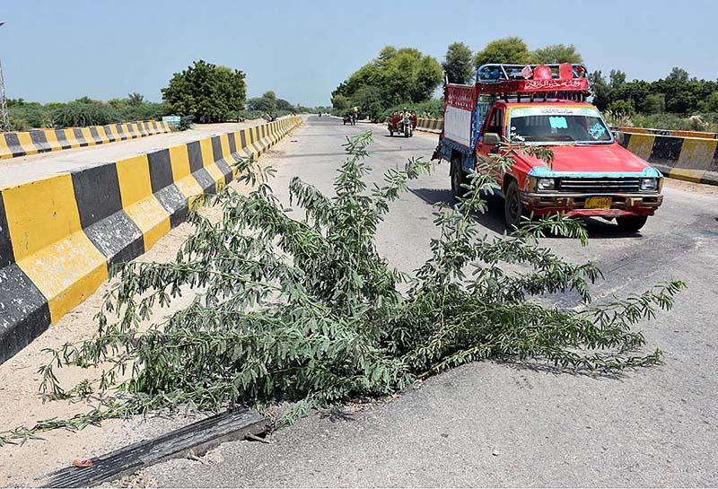 A view of damaged bridge on Mohenjo-Daro Airport Road near Bakrani Village which may cause any mishap and needs the attention of concerned authorities