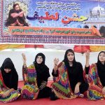 Students performing in tableau during Latif Day Function at Begum Nusrat Bhutto Government Girls Degree College.