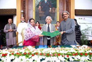 MOU signed between SBBWU and Dosti Welfare Organization during the launching ceremony of Dosti Peshawar's Women's Literature Festival 1st Edition at Governor House