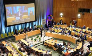 Caretaker Prime Minister Anwaar-ul-Haq Kakar addressing the SDG Summit Leaders Dialogue 6 on the topic “Mobilizing finance and investments and the means of implementation for SDG achievement” in UN Headquarters.