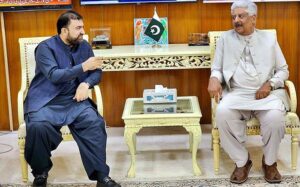 Caretaker Federal Minister for Interior Sarfraz Ahmed Bugti in a meeting with Former Governor Balochistan and Former Minister Gen® Abdul Qadir Baloch. 