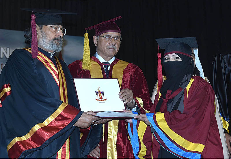 Madad Ali Sindhi, Caretaker Federal Minister for Education and Professional Training addressing during 22nd convocation of Government College University at Government College University