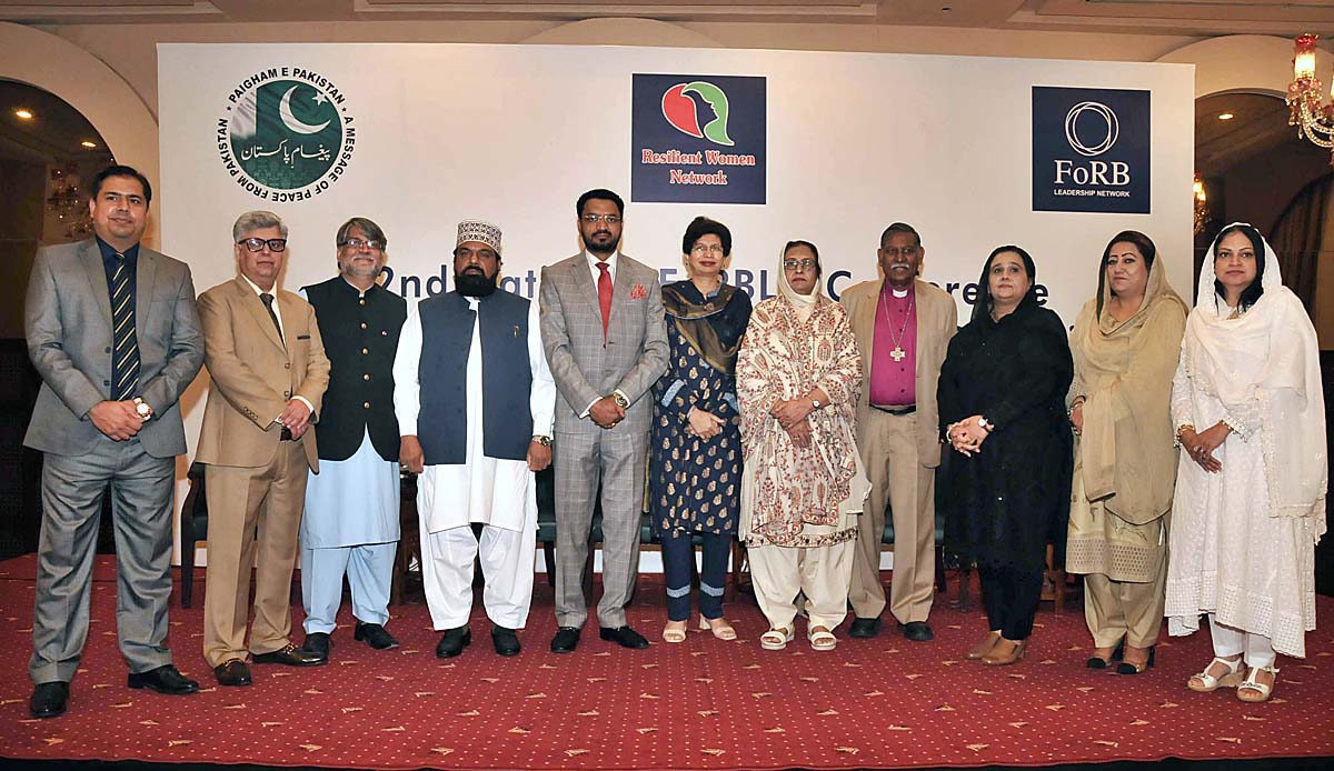 Khalil George, Minister of Human rights and Minorities in a group photograph with participants during opening session of Second National FoRBLN conference Inclusivity ,social Cohesion and Diversity Challenges the way forward organized by Resilient Women Network.