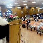 Caretaker Federal Minister for Education and Professional Training Madad Ali Sindhi addressing the Sindh Madressatul Islam University 139th Foundation day 1885-2023 Celebration and National Seminar on Hassanally Effendi Light of Change