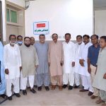 A group photo featuring MS DHQ Sargodha Nayyar Abbas and journalists as they set up a counter for the convenience of journalists
