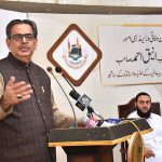 Caretaker Federal Minister for Religious Affairs and Interfaith Harmony Aneeq Ahmed addresses to teachers, students at Jamia Banoria Almia