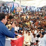 Pakistan Peoples Party (PPP) Chairman Bilawal Bhutto-Zardari addressing to (PPP) workers gathering at Hussainabad.
