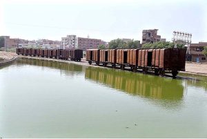 A view of sewerage water accumulated at Railway Workshop area needs the attention of concerned authorities.