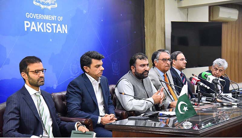 Caretaker Federal Minister for Interior Sarfraz Bugti in a joint press conference of caretaker ministers