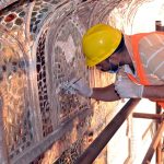 Workers busy in the restoration of the roof of Sheesh Mahal an important historical building of Pakistan