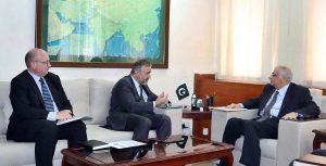 Caretaker Minister for Planning Development and Special initiatives Muhammad Sami Saeed meets with delegation of World Bank led by its country Director, Mr. Njay Benhassine on Monday at the Planning Ministry. 