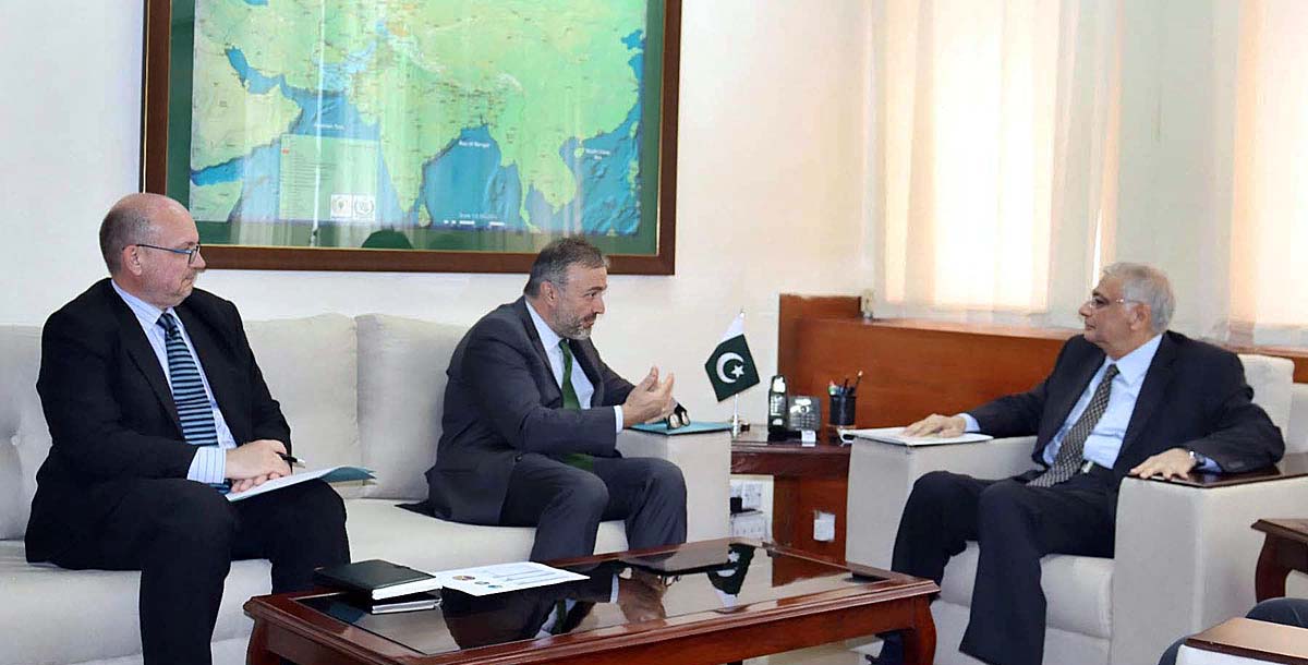 Caretaker Minister for Planning Development and Special initiatives Muhammad Sami Saeed meets with delegation of World Bank led by its country Director, Mr. Njay Benhassine on Monday at the Planning Ministry.