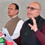 Caretaker Information Minister Jan Achakzai addressing a press conference regarding cabinet meeting