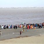 A large number of Hindu community members are joyfully celebrating the Ramakrishna festival on the banks of the Indus River