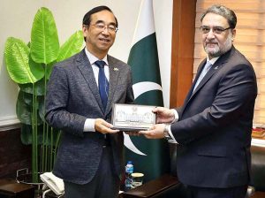 H.E. Wada Mitsuhiro, Ambassador of Japan called on Minister for Defence, Lt.Gen Anwar Ali Hyder (Retd) at Ministry of Defence.