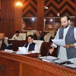 Opposition Leader Gilgit-Baltistan Assembly Kazim Mesam addressing during the 26th session of Gilgit-Baltistan Assembly under the chair of Speaker Gilgit-Baltistan Asssembly Nazir Ahmad Advocate at Assembly Secretariat