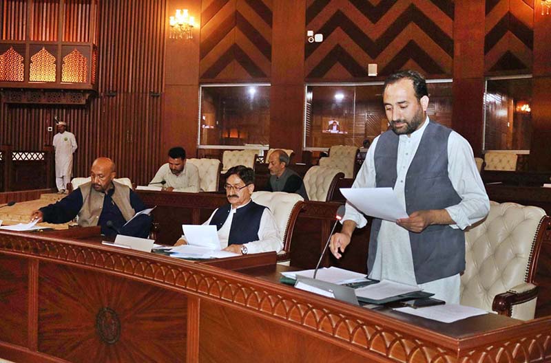 Opposition Leader Gilgit-Baltistan Assembly Kazim Mesam addressing during the 26th session of Gilgit-Baltistan Assembly under the chair of Speaker Gilgit-Baltistan Asssembly Nazir Ahmad Advocate at Assembly Secretariat
