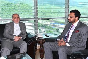 H.E Mr. Reza Amiri Moghaddam, Ambassador of Iran to Pakistan called on Caretaker Federal Minister for Human Rights Mr. Khalil George at his office