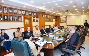 Caretaker Federal Minister for Interior Sarfraz Ahmed Bughti chairing a review meeting.