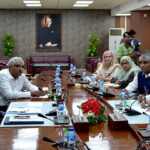 Federal Minister of Energy and Petroleum Mohammad Ali is receiving a briefing from the CEO of LESCO at WAPDA House.