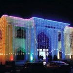 An illuminated view of Arts Council decorated with colorful lights in connection with Eid Milad-un-Nabi (PBUH).