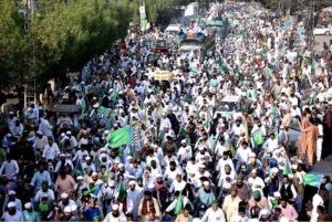 Youngsters in Arabic costumes participating in a rally celebrating the birthday of Prophet Muhammad (PBUH). Thousands of Muslims participating in religious processions to celebrate the Eid Milad un Nabi(PBUH) with religious enthusiasm across the world