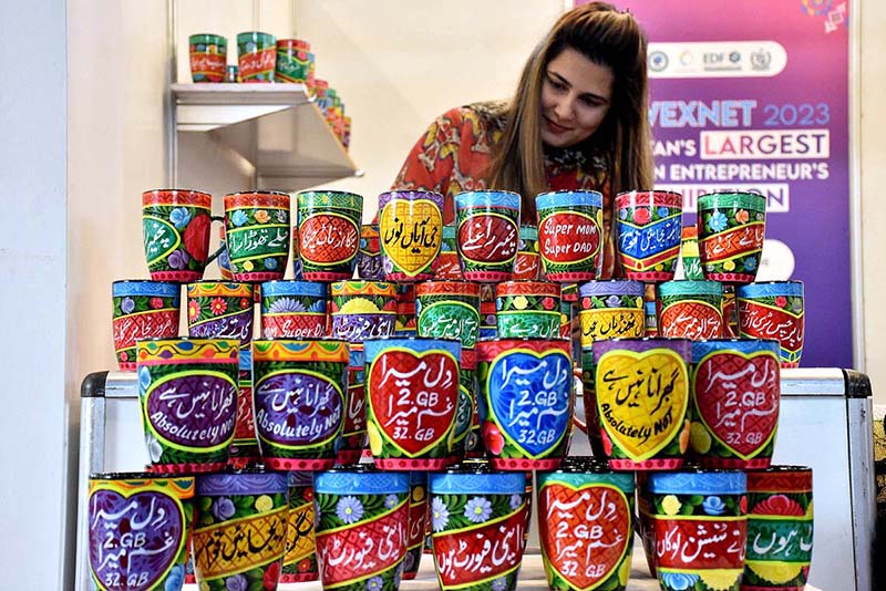 Visitors taking keen interest in the different handmade and different cultural stuff during 11th Wexnet 2023 Pakistan’s Largest Entrepreneur’s Exhibition organized by Trade Development Authority of Pakistan (TDAP) at Expo center