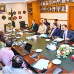 Caretaker Federal Minister for Interior Sarfraz Ahmed Bughti chairing a review meeting.