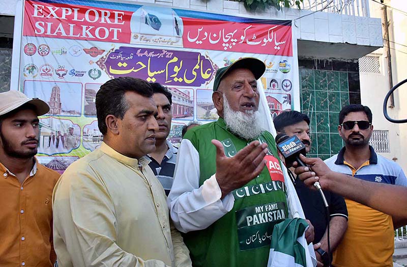 Haji Abdul Jalil known as Chacha cricket addressing to media in connection with World Tourism Day