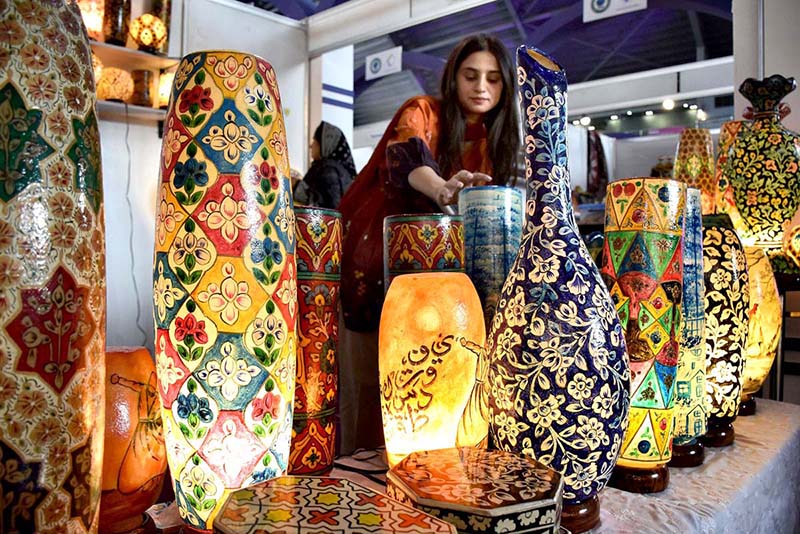 Visitors taking keen interest in the different handmade and different cultural stuff during 11th Wexnet 2023 Pakistan’s Largest Entrepreneur’s Exhibition organized by Trade Development Authority of Pakistan (TDAP) at Expo center