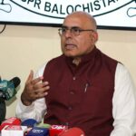 Caretaker Information Minister Jan Achakzai addresses a press conference at DGPR