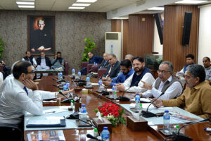 Federal Minister of Energy and Petroleum Mohammad Ali is receiving a briefing from the CEO of LESCO at WAPDA House.